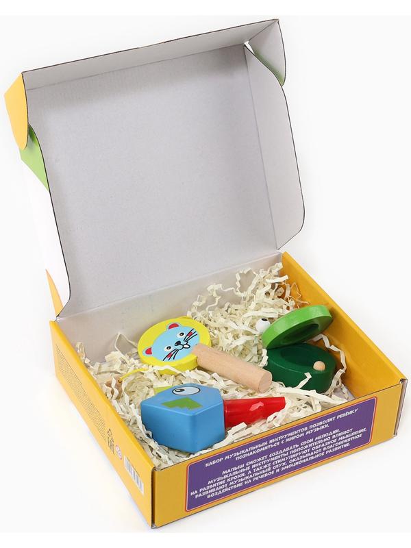 Набор музыкальных инструментов из дерева, 3 предмета «Свистулька, кастаньета, колотушка»