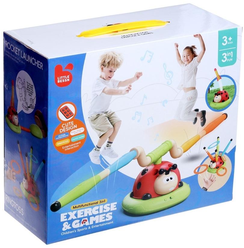 Тренажер - игра 3 в 1 «Божья коровка», электронная скакалка, кольцеброс, ракетница