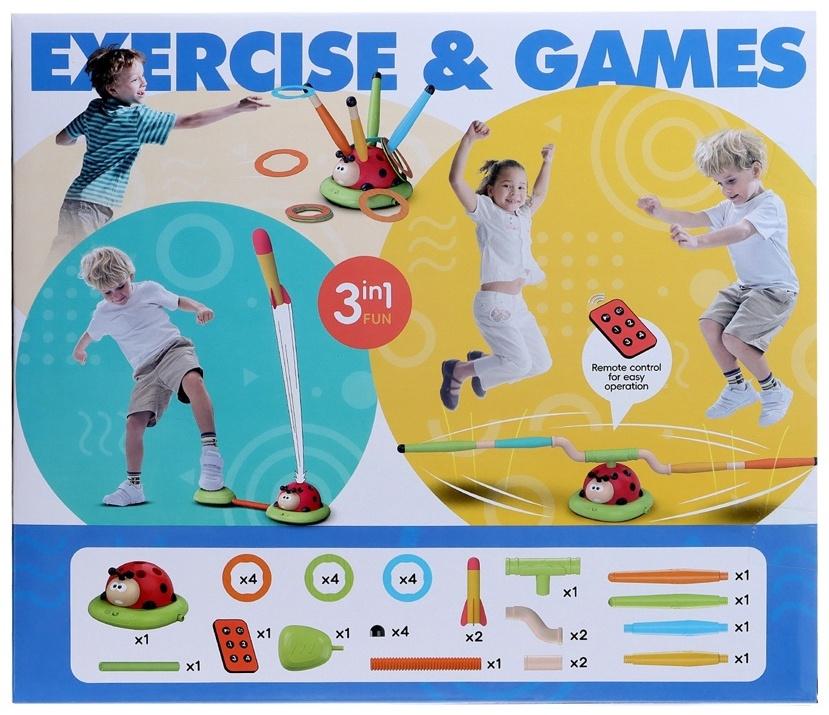 Тренажер - игра 3 в 1 «Божья коровка», электронная скакалка, кольцеброс, ракетница