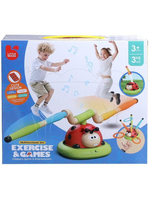 Тренажер - игра 3 в 1 «Божья коровка», электронная скакалка, кольцеброс, ракетница