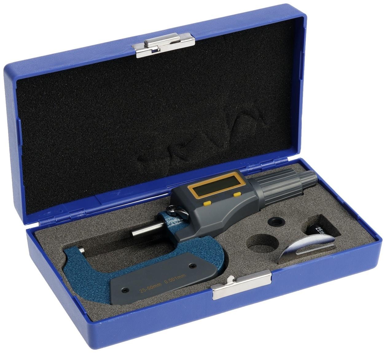 Микрометр электронный ТУНДРА, металлический, диапазон 25-50 мм, шаг измерения 0.001 мм