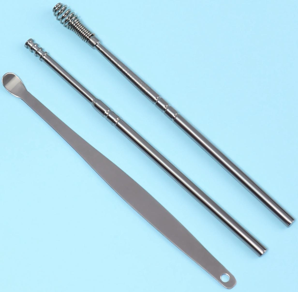 Набор для чистки ушей, 3 предмета, 9 × 2,8 × 1,3 см, в футляре, цвет серебристый