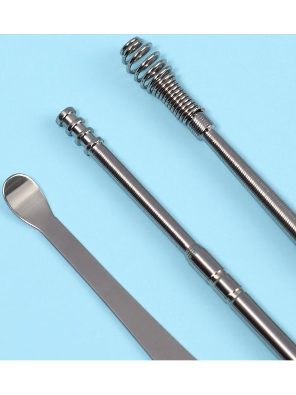 Набор для чистки ушей, 3 предмета, 9 × 2,8 × 1,3 см, в футляре, цвет серебристый