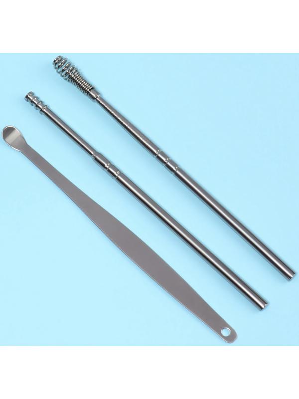 Набор для чистки ушей, 3 предмета, 9 × 2,8 × 1,3 см, в футляре, цвет серебристый