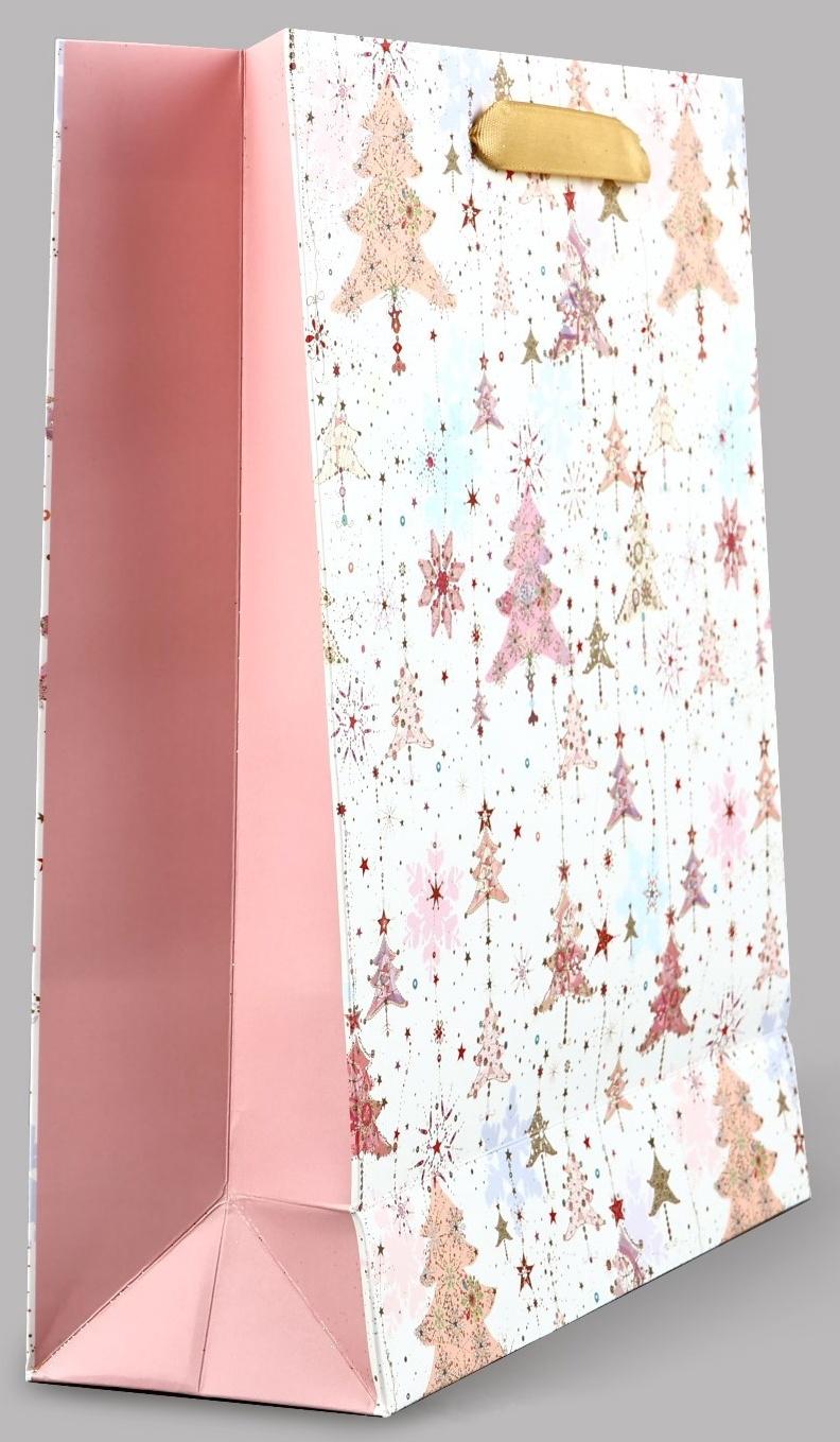 Пакет подарочный новогодний ламинированный «Ёлочки», M 30 х 26 х 9 см