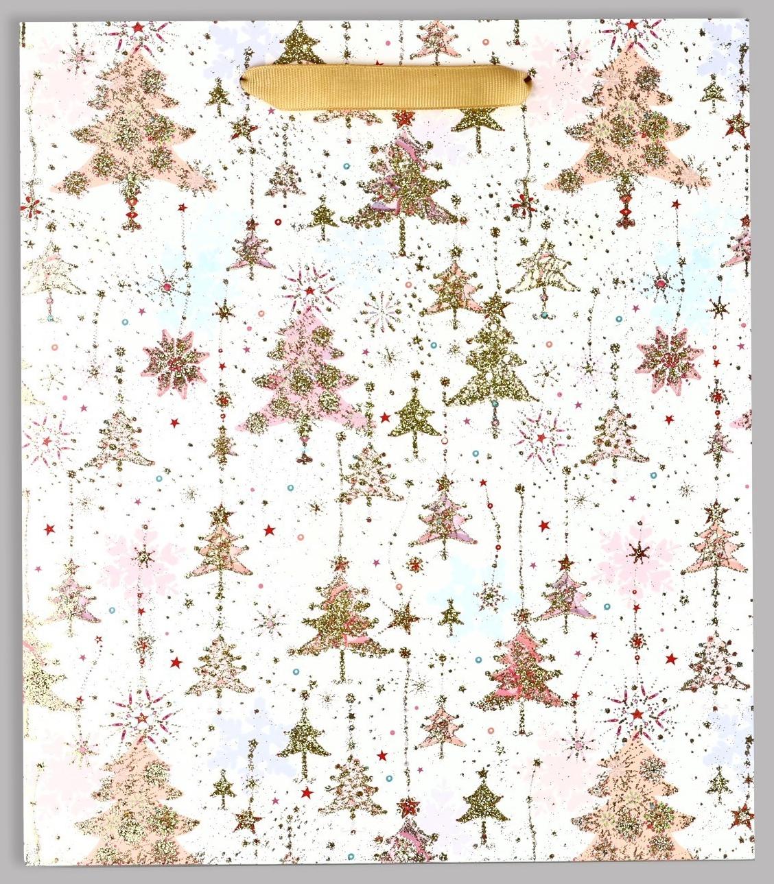 Пакет подарочный новогодний ламинированный «Ёлочки», M 30 х 26 х 9 см