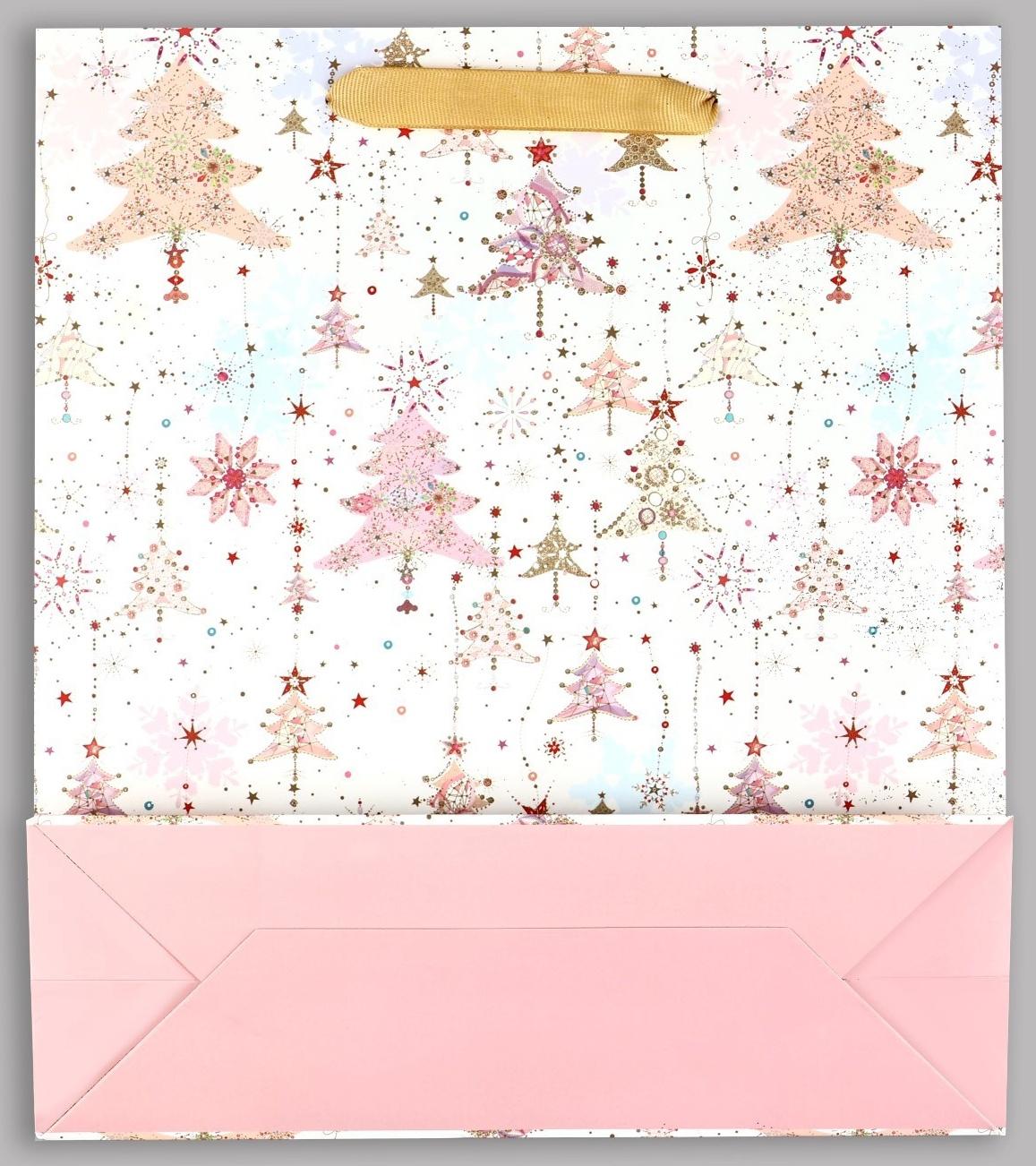 Пакет подарочный новогодний ламинированный «Ёлочки», M 30 х 26 х 9 см