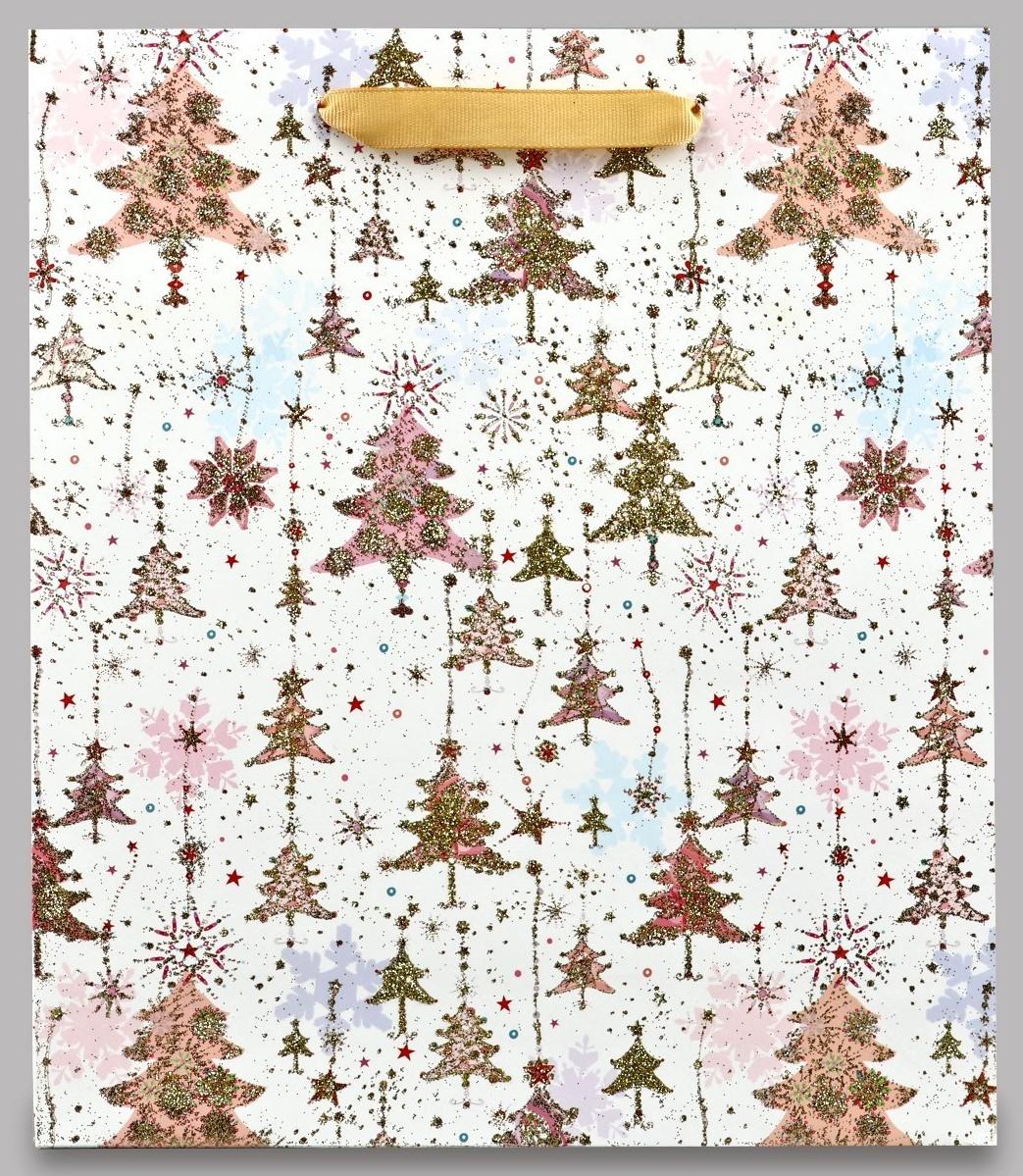 Пакет подарочный новогодний ламинированный «Ёлочки», M 30 х 26 х 9 см