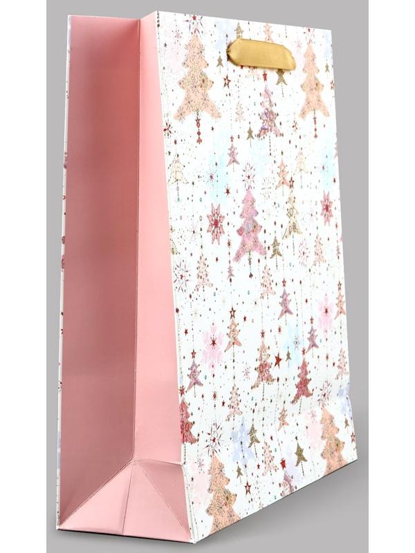 Пакет подарочный новогодний ламинированный «Ёлочки», M 30 х 26 х 9 см