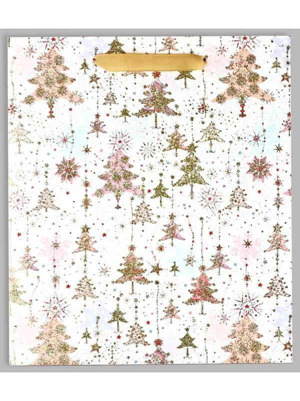 Пакет подарочный новогодний ламинированный «Ёлочки», M 30 х 26 х 9 см