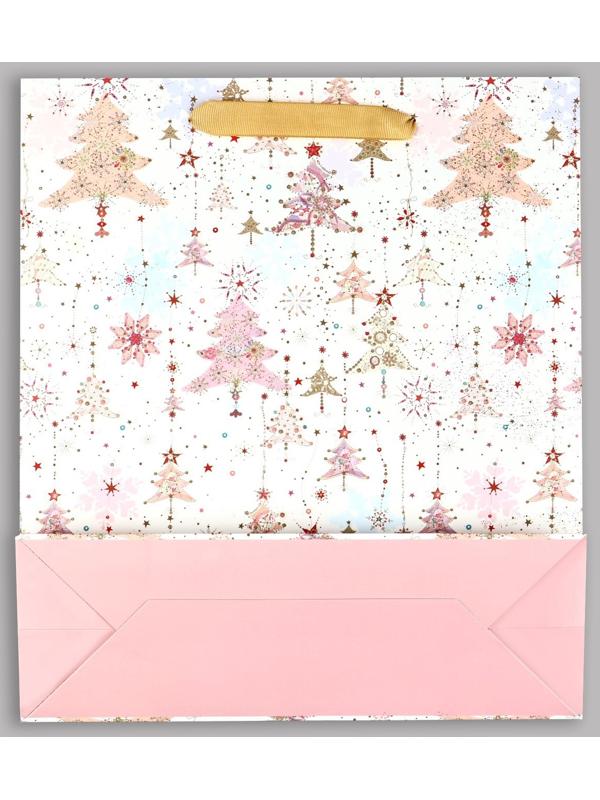 Пакет подарочный новогодний ламинированный «Ёлочки», M 30 х 26 х 9 см