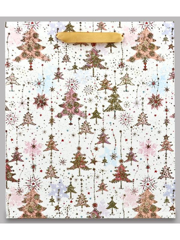 Пакет подарочный новогодний ламинированный «Ёлочки», M 30 х 26 х 9 см