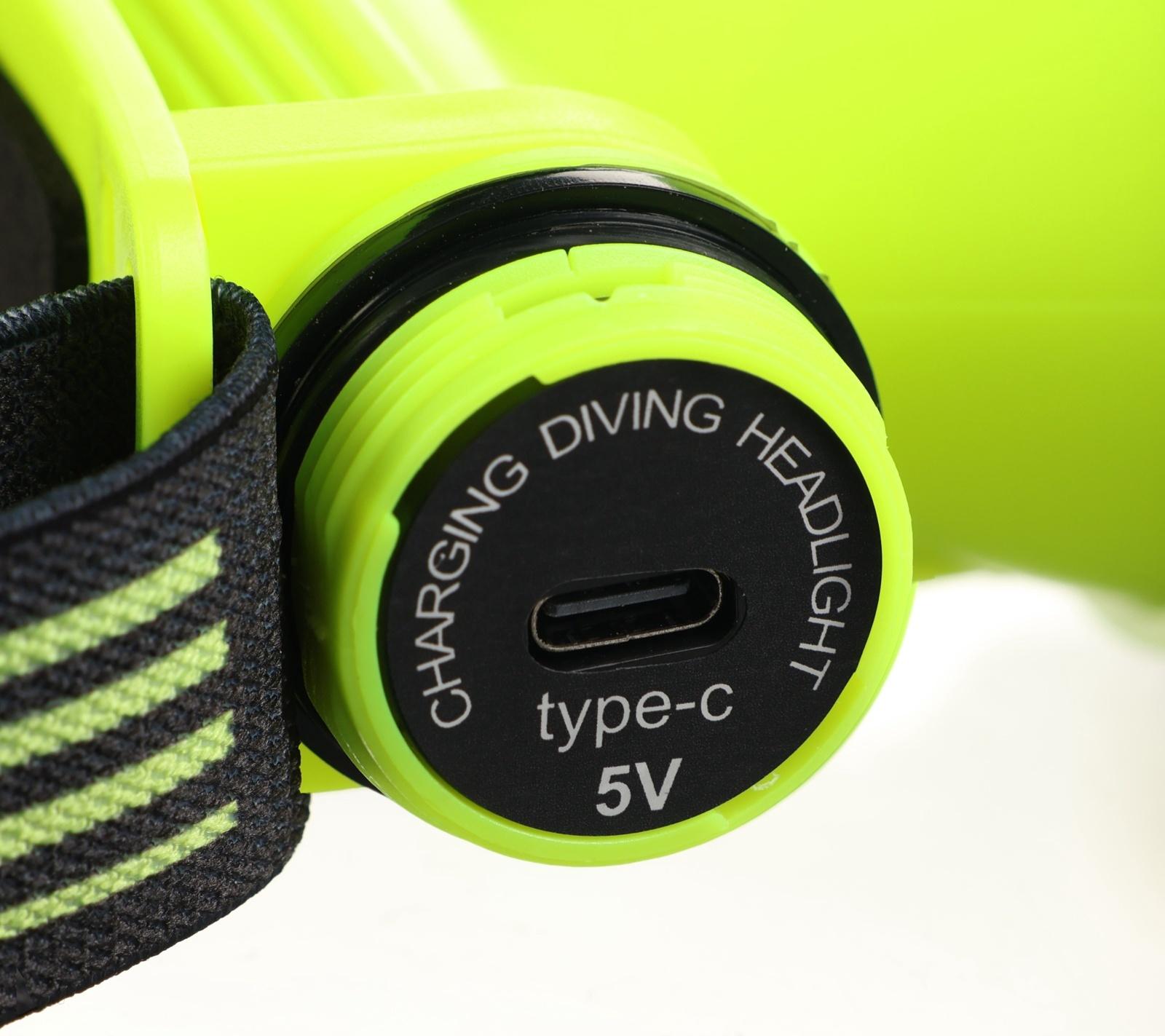 Фонарь налобный аккумуляторный, 5 Вт, 1200 мАч, 1 режим, IPX 8, Type-C, 9 х 8.5 х 5.5 см