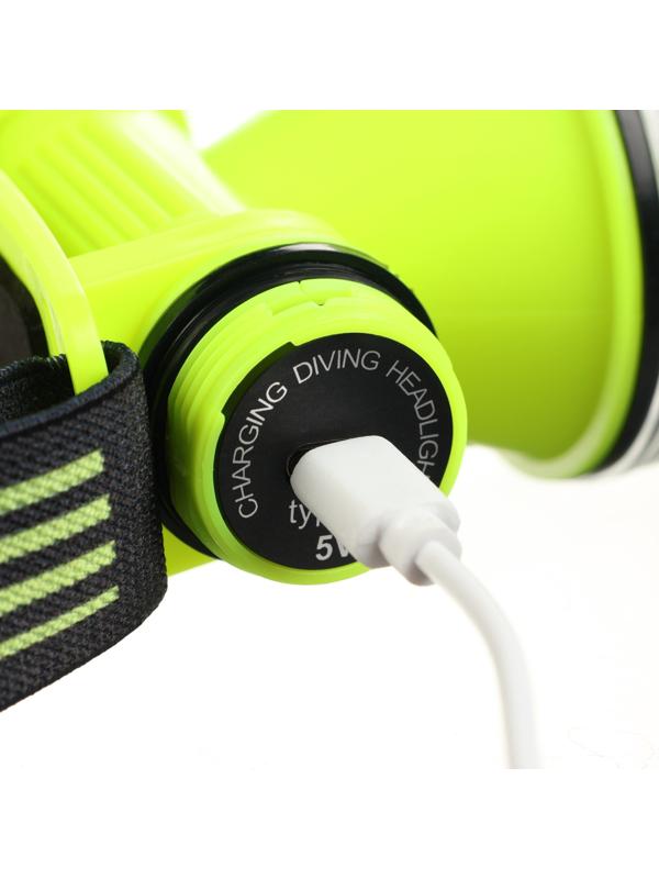 Фонарь налобный аккумуляторный, 5 Вт, 1200 мАч, 1 режим, IPX 8, Type-C, 9 х 8.5 х 5.5 см