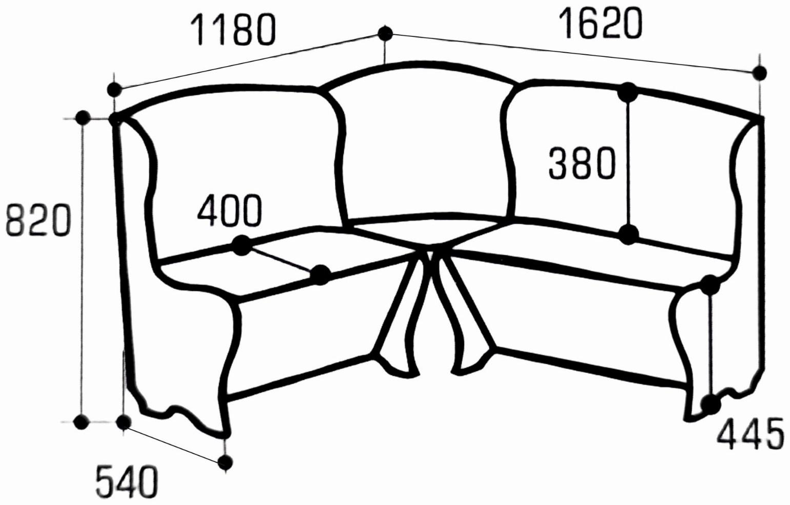 Кухонный уголок КУ-19/1, 1620 х 1180 х 920, дуб вотан