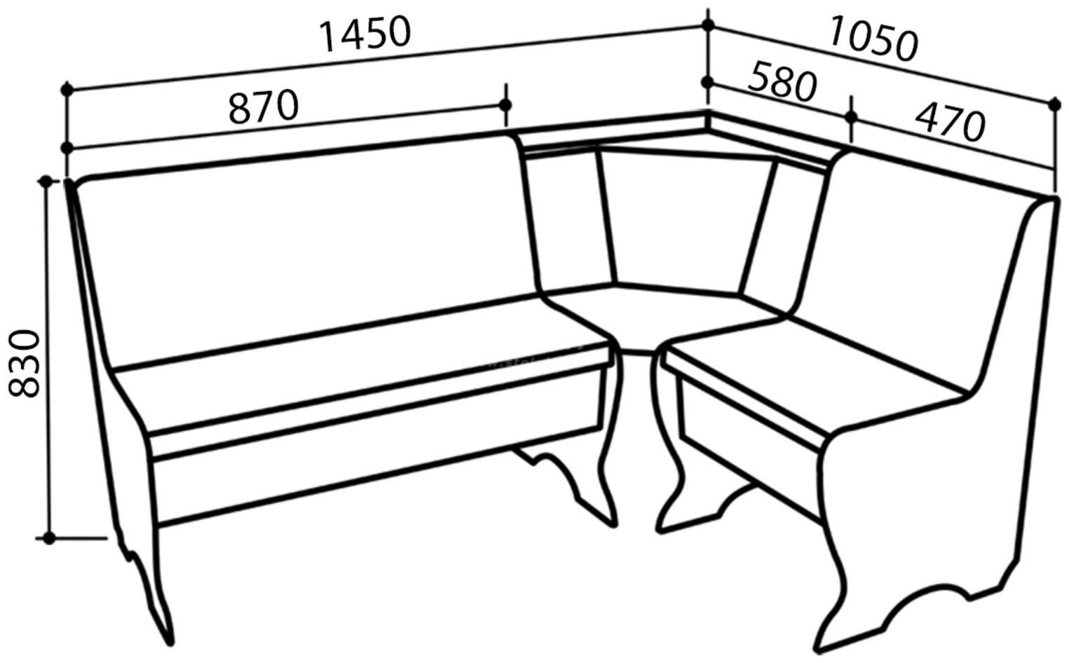 Кухонный уголок КУ-1Л/4м, 1450 х 1150 х 820, дуб вотан Т-26