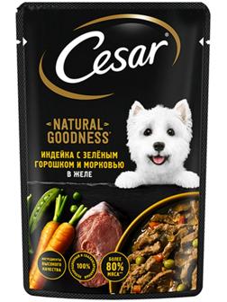 Влажный корм Cesar для собак, индейка, горох, морковь, в желе пауч, 80г