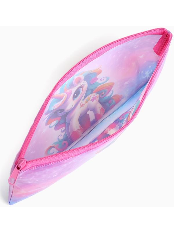 Косметичка-пенал на молнии, с рисунком «Единорог», розовая/разноцветная