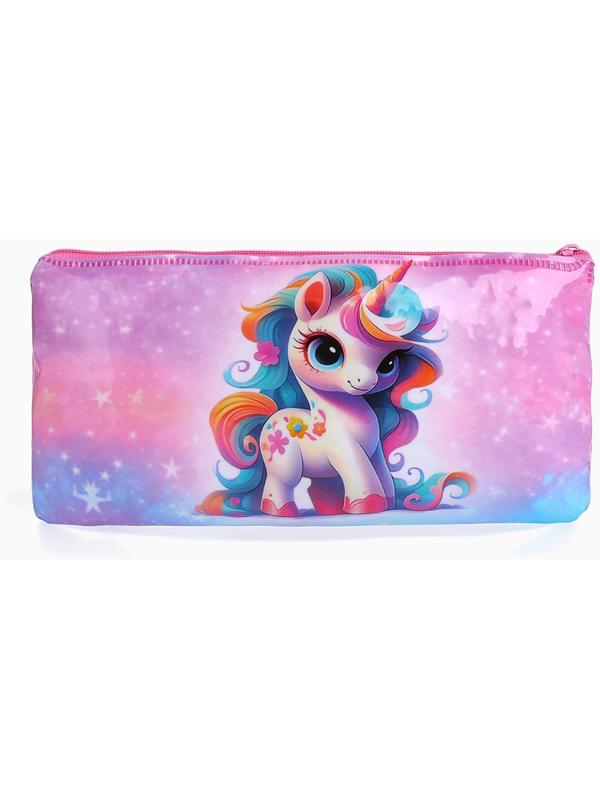 Косметичка-пенал на молнии, с рисунком «Единорог», розовая/разноцветная