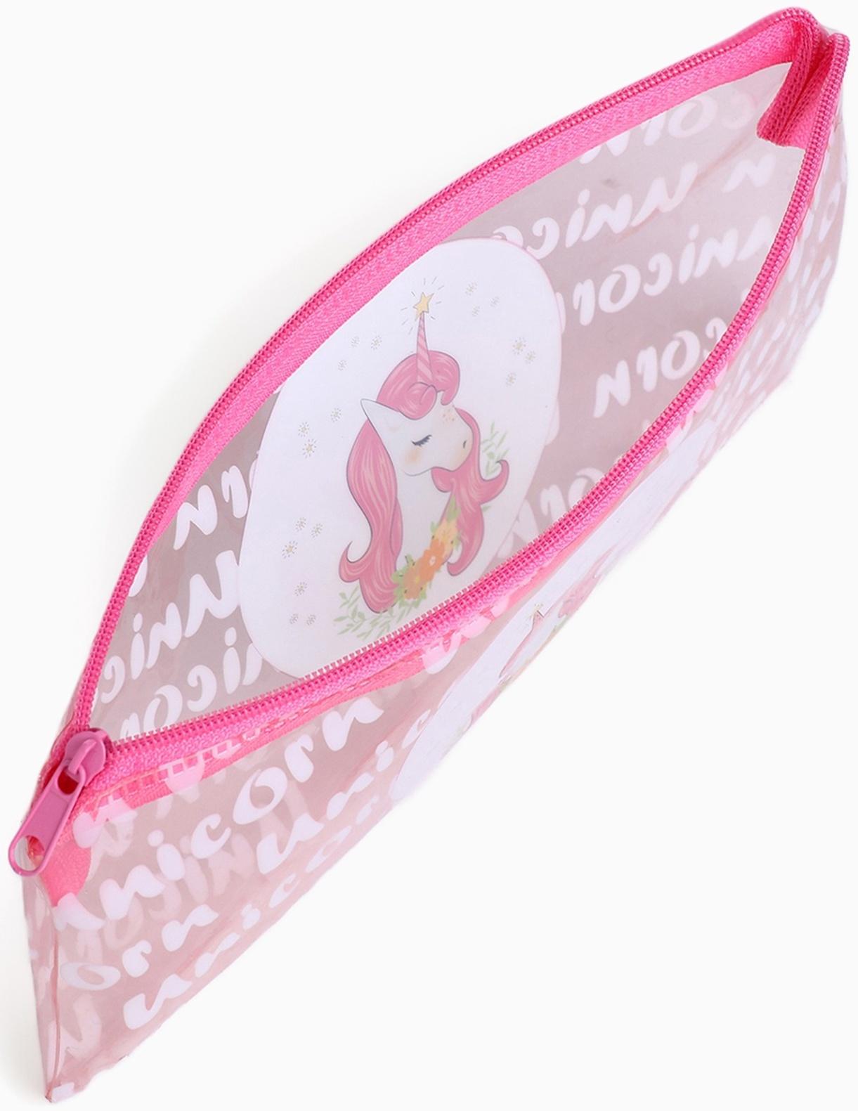 Косметичка-пенал на молнии, с рисунком «Единорог», розовая
