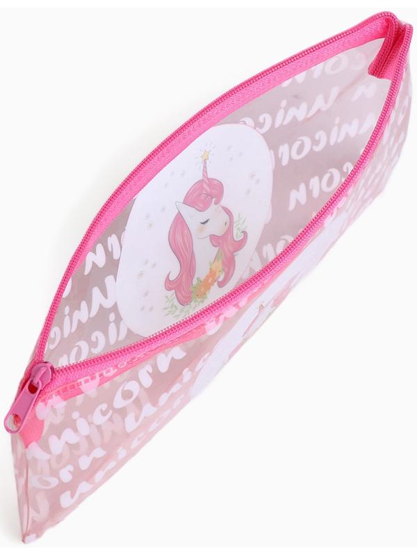 Косметичка-пенал на молнии, с рисунком «Единорог», розовая