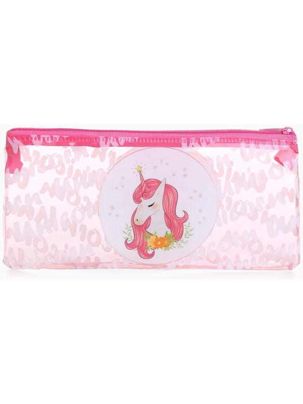 Косметичка-пенал на молнии, с рисунком «Единорог», розовая