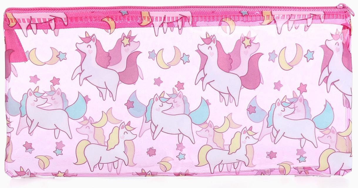 Косметичка-пенал на молнии, с рисунком «Единороги», розовая