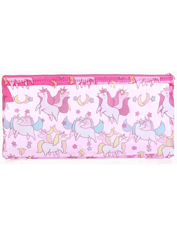 Косметичка-пенал на молнии, с рисунком «Единороги», розовая