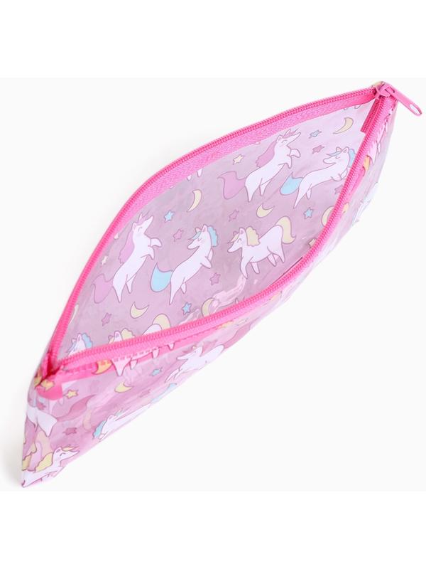 Косметичка-пенал на молнии, с рисунком «Единороги», розовая