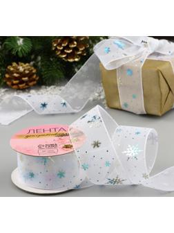 Лента капроновая «Снежинки», 40 мм, 9 ± 0,5 м, цвет белый