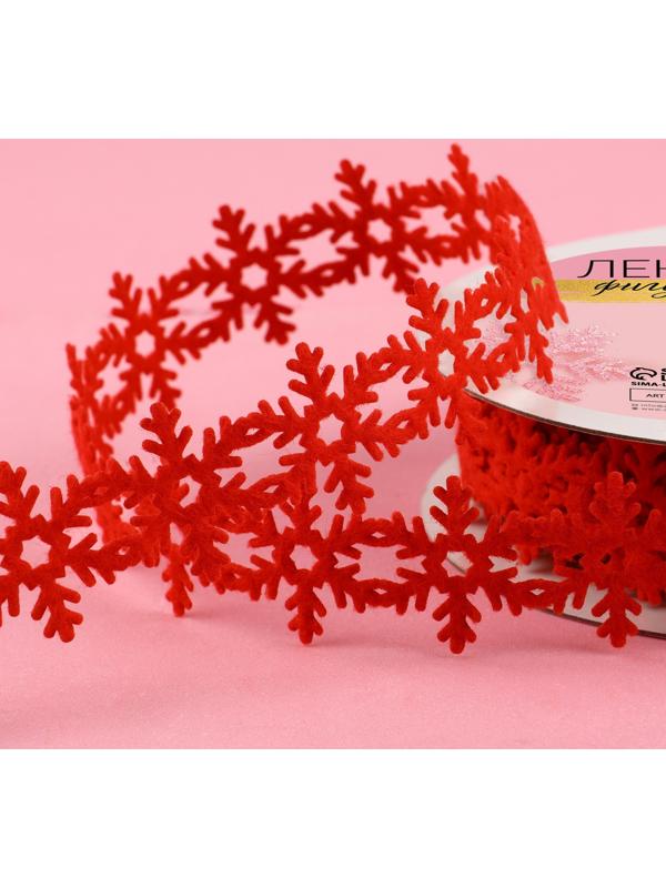 Лента декоративная фигурная «Снежинки», 25 мм, 9 ± 0,5 м, цвет красный