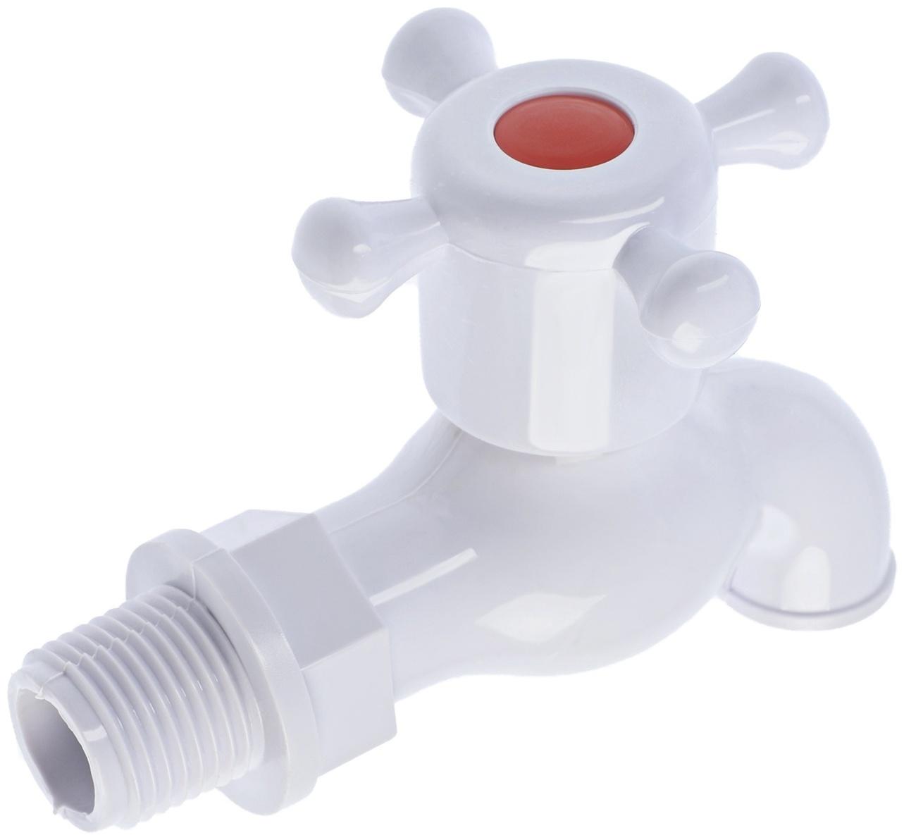 Кран водоразборный ZEIN, с крестовой ручкой, PP, с шаровым механизмом, белый, с гайкой