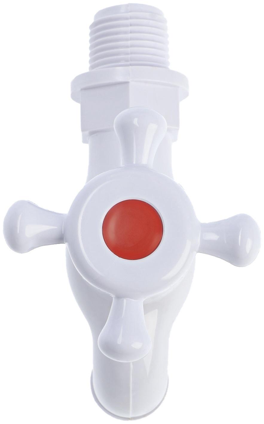 Кран водоразборный ZEIN, с крестовой ручкой, PP, с шаровым механизмом, белый, с гайкой