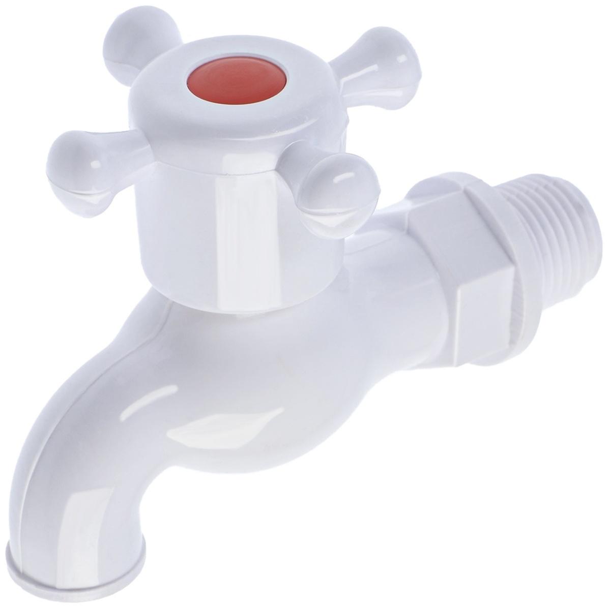 Кран водоразборный ZEIN, с крестовой ручкой, PP, с шаровым механизмом, белый, с гайкой