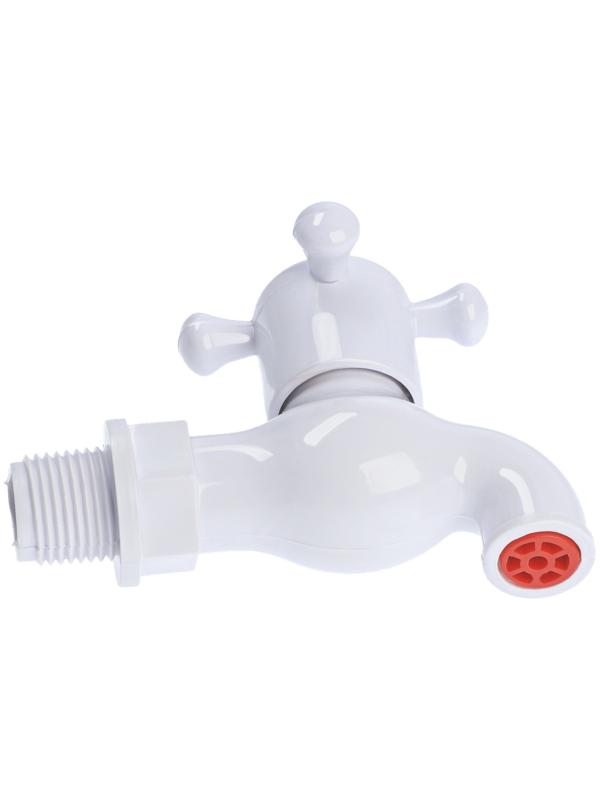 Кран водоразборный ZEIN, с крестовой ручкой, PP, с шаровым механизмом, белый, с гайкой