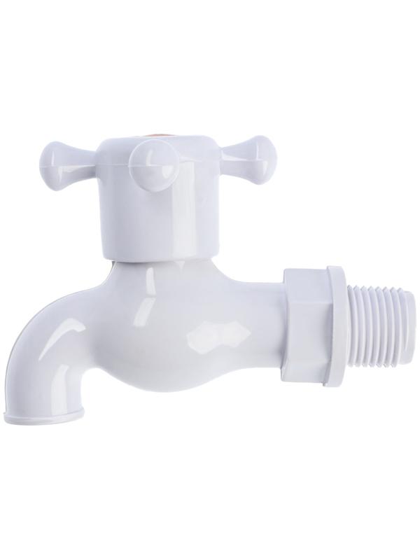 Кран водоразборный ZEIN, с крестовой ручкой, PP, с шаровым механизмом, белый, с гайкой