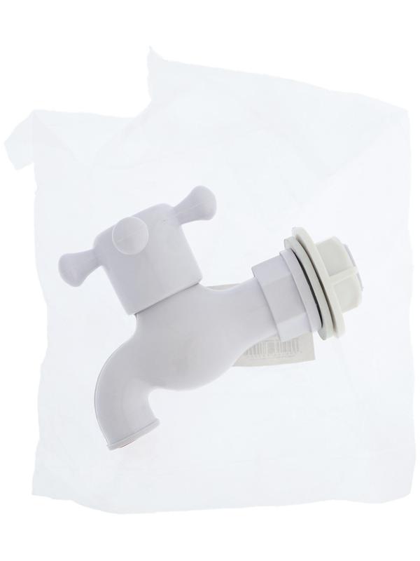 Кран водоразборный ZEIN, с крестовой ручкой, PP, с шаровым механизмом, белый, с гайкой