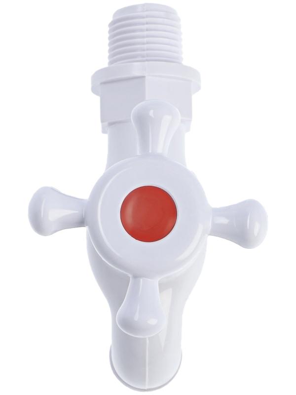 Кран водоразборный ZEIN, с крестовой ручкой, PP, с шаровым механизмом, белый, с гайкой