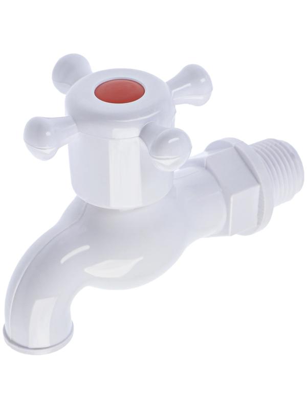 Кран водоразборный ZEIN, с крестовой ручкой, PP, с шаровым механизмом, белый, с гайкой