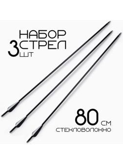 Набор стрел для лука 3 шт, стекловолокно, черная, оперение - черное, 80 см