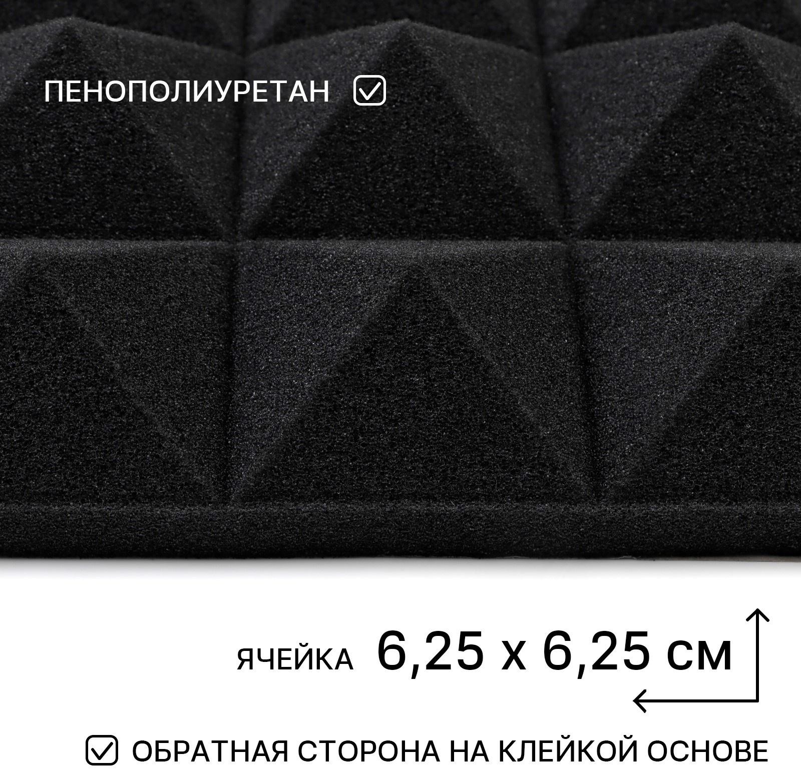 Шумопоглощающая панель, набор 10 шт - акустический поролон самоклеящийся, 50 х 5 см, черный