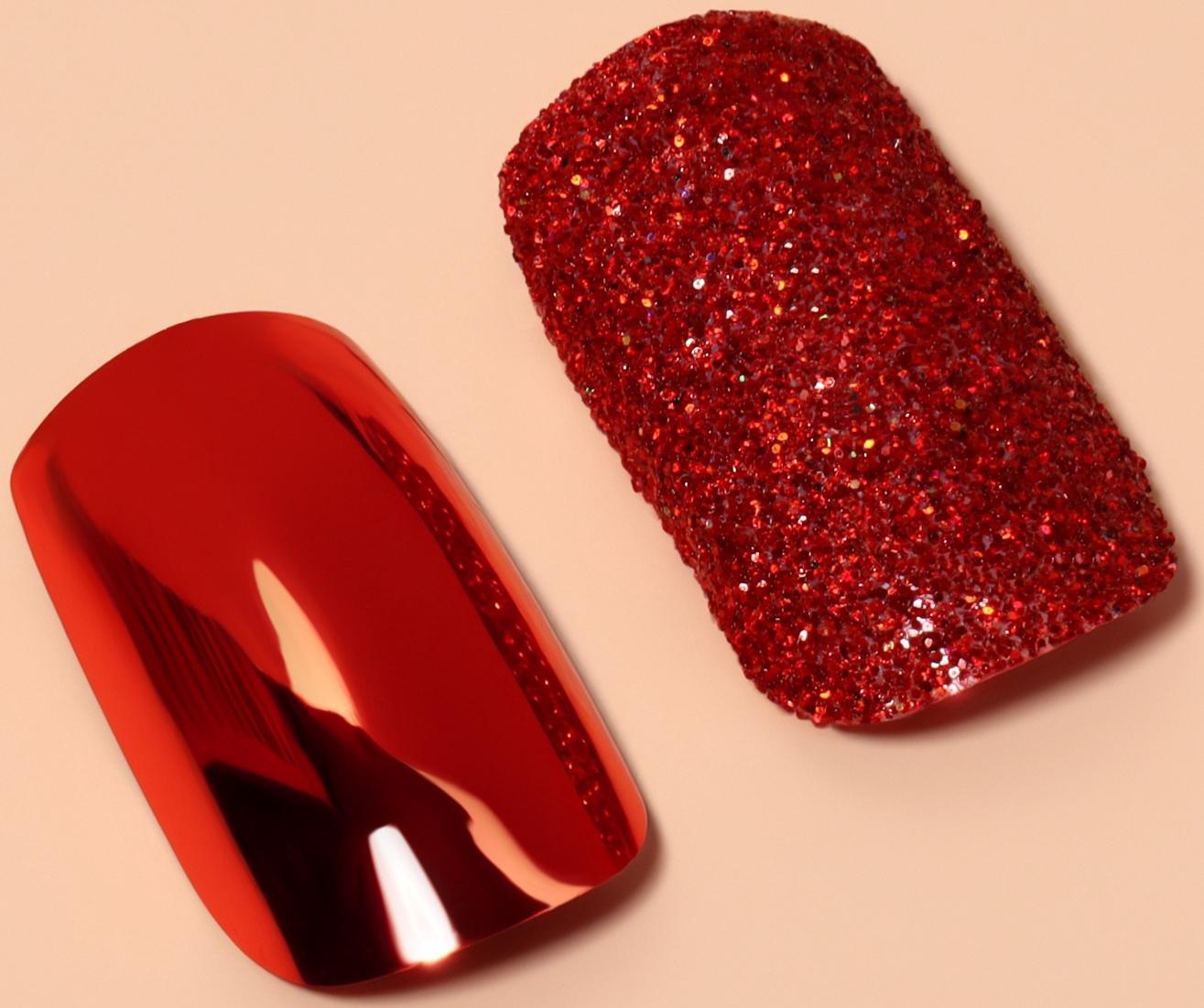 Накладные ногти, 12 шт, с клеевыми пластинами, форма мягкий квадрат, с блёстками, красные