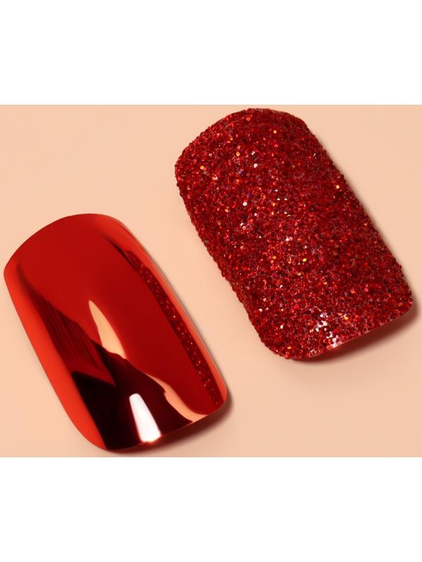 Накладные ногти, 12 шт, с клеевыми пластинами, форма мягкий квадрат, с блёстками, красные