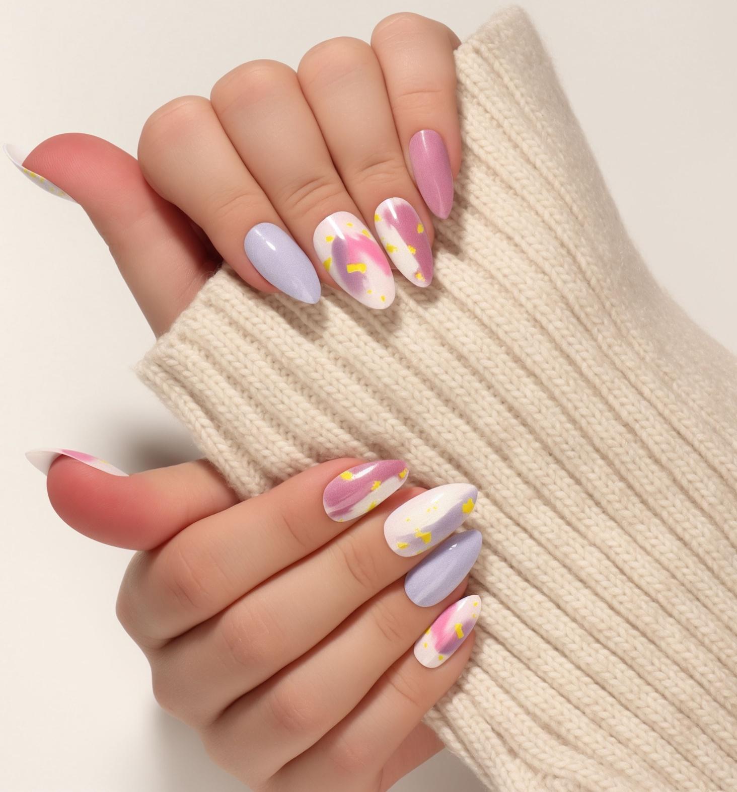 Накладные ногти «Пятнышки», 12 шт, с клеевыми пластинами, форма миндаль, разноцветные