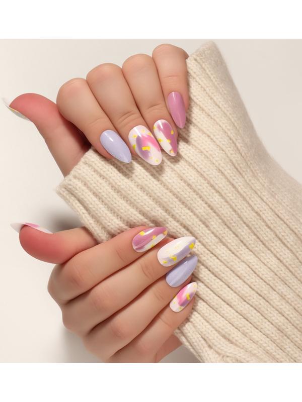 Накладные ногти «Пятнышки», 12 шт, с клеевыми пластинами, форма миндаль, разноцветные