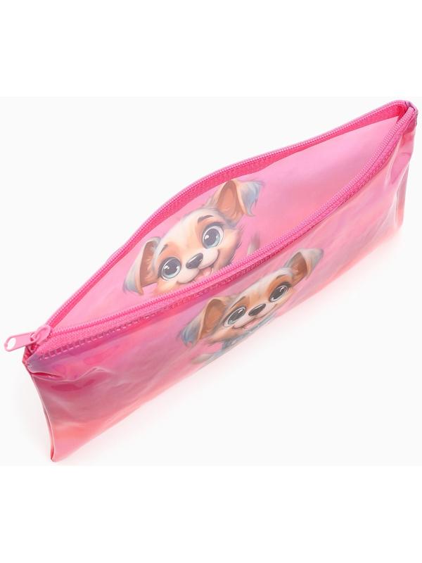 Косметичка-пенал на молнии, с рисунком «Пёс», розовая