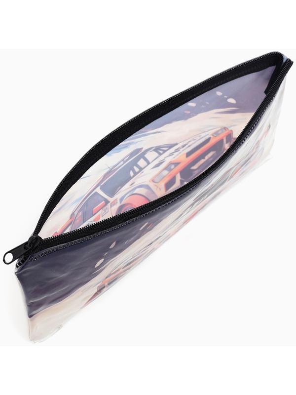 Косметичка-пенал на молнии, с рисунком «Авто», серая