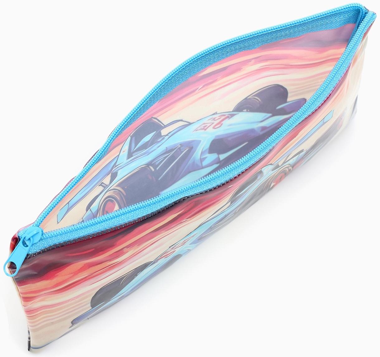 Косметичка-пенал на молнии, с рисунком «Авто», голубая/оранжевая
