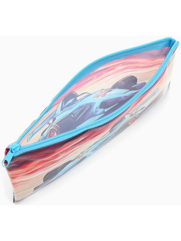 Косметичка-пенал на молнии, с рисунком «Авто», голубая/оранжевая