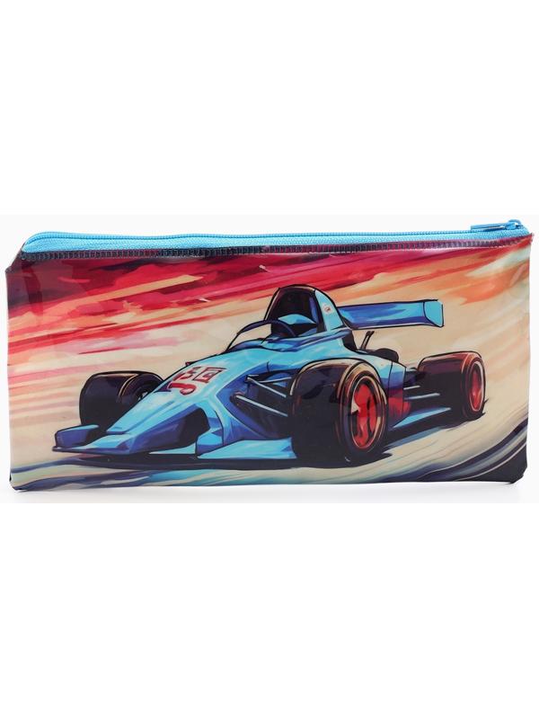 Косметичка-пенал на молнии, с рисунком «Авто», голубая/оранжевая